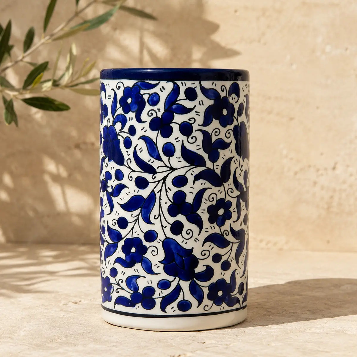 Utensil Holder Palestinian Hand-Painted Ceramic Utensil jar