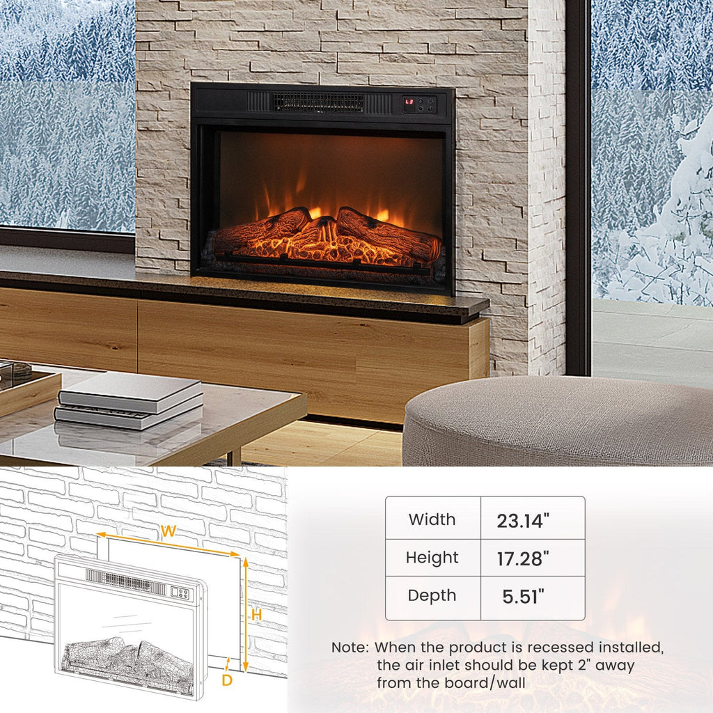 18/23 Zoll Einbau-Elektrokamin mit einstellbarer LED-Flamme – 23 Zoll