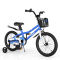 Vélo pour enfant de 18 pouces avec roues d'apprentissage amovibles et béquille, Bleu