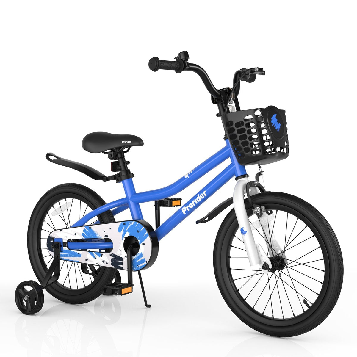 18 Inch Kids Bike with Removable Training Wheels and Kickstand, Blue