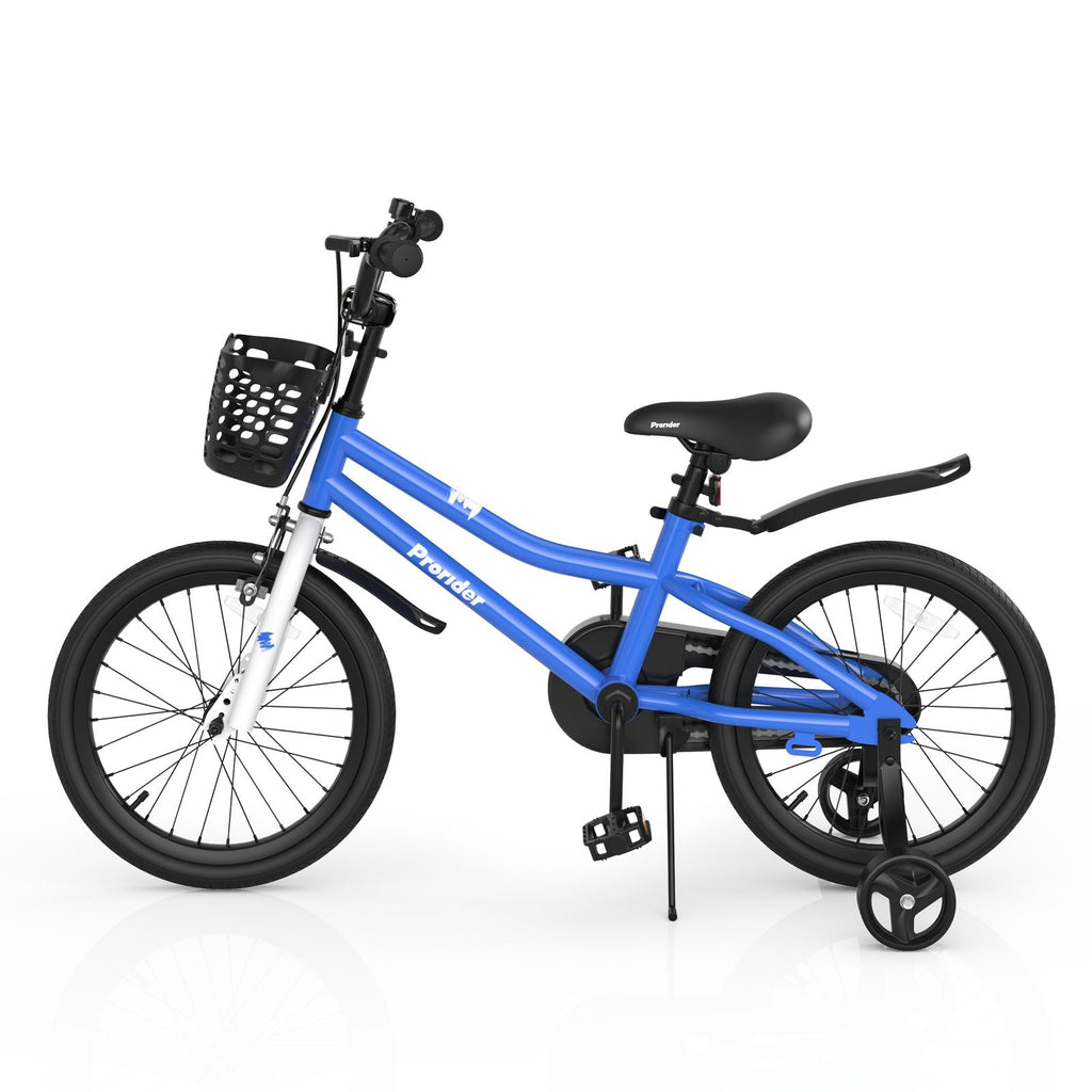 Vélo pour enfant de 18 pouces avec roues d'apprentissage amovibles et béquille, Bleu