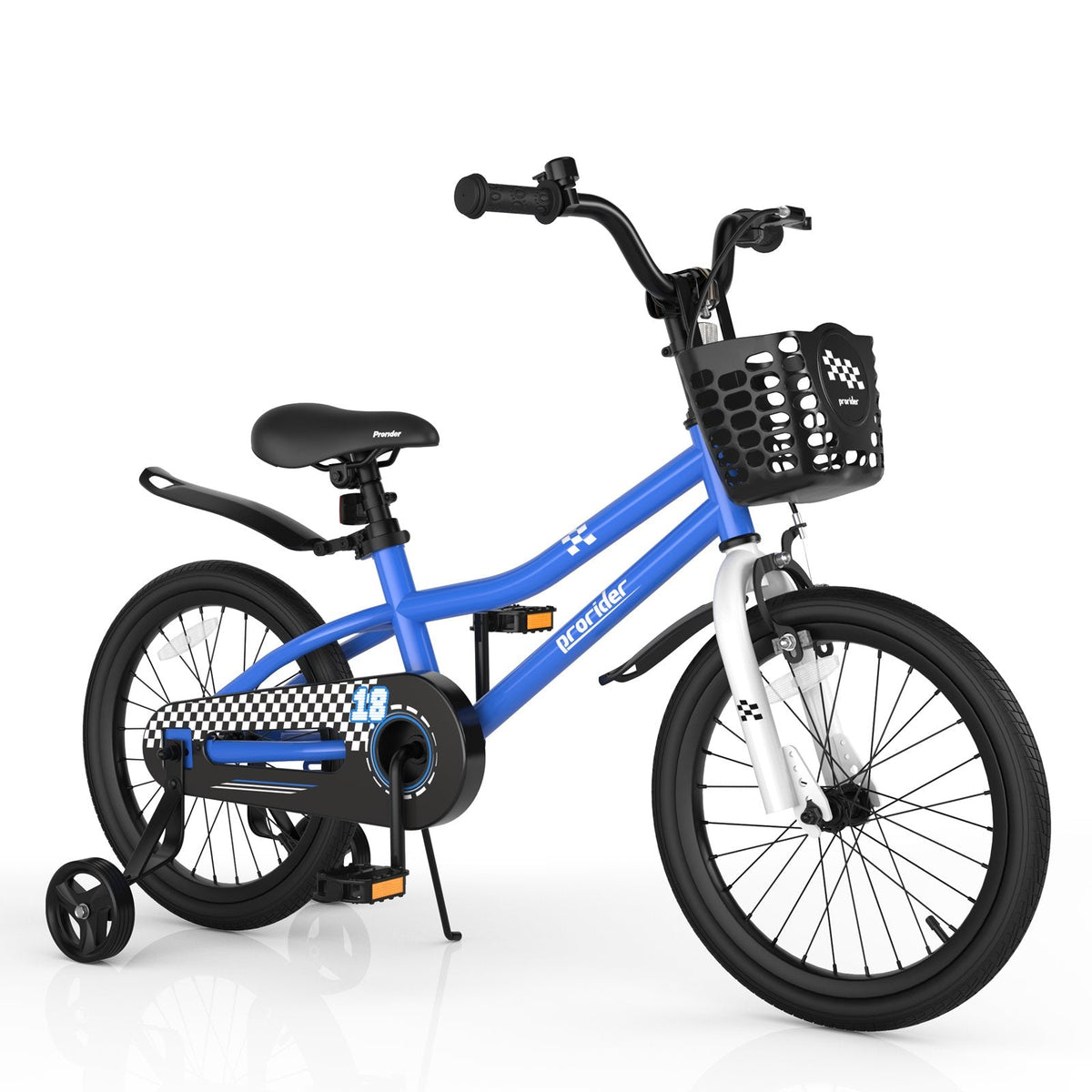 18-Zoll-Kinderfahrrad mit abnehmbaren Stützrädern und Seitenständer, Marineblau