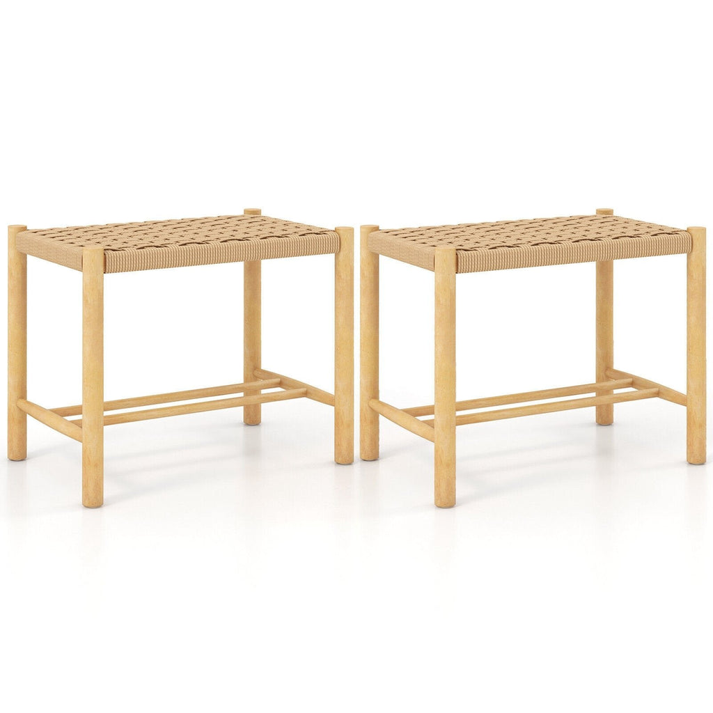 Juego de 2 taburetes de comedor de cuerda de papel trenzada, altura del asiento de 18 pulgadas, estructura de madera de caucho natural