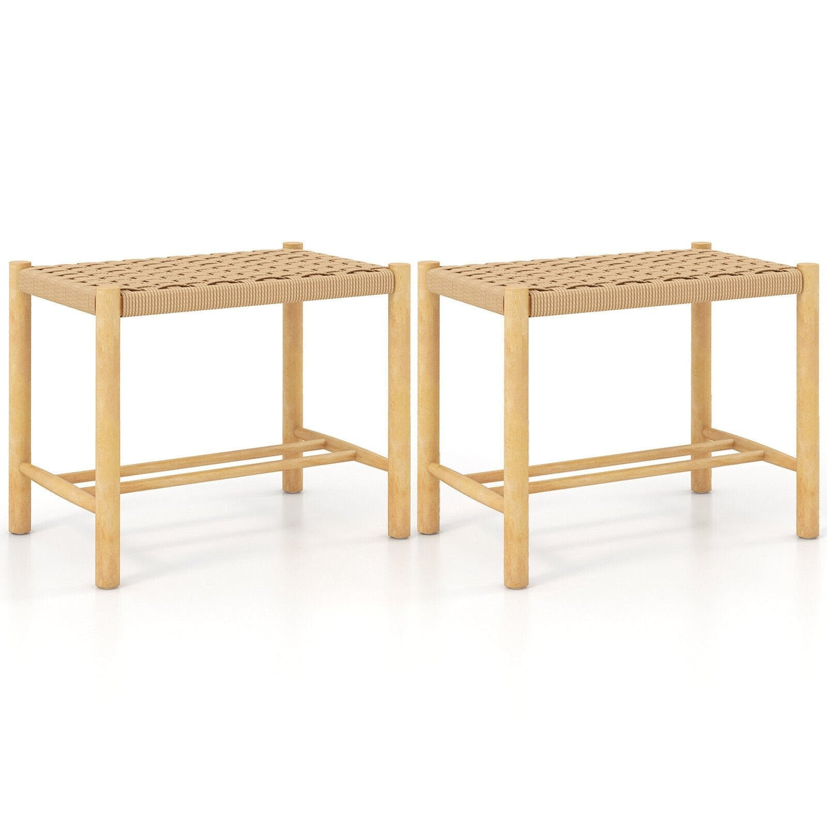 Juego de 2 taburetes de comedor de cuerda de papel trenzada, altura del asiento de 18 pulgadas, estructura de madera de caucho natural