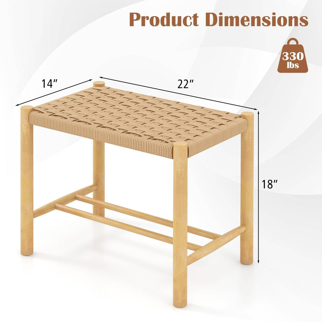 Juego de 2 taburetes de comedor de cuerda de papel trenzada, altura del asiento de 18 pulgadas, estructura de madera de caucho natural