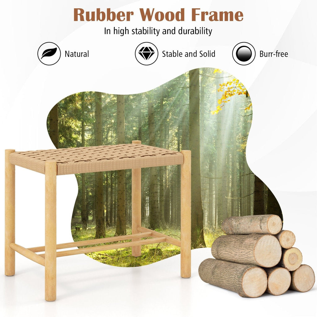 Juego de 2 taburetes de comedor de cuerda de papel trenzada, altura del asiento de 18 pulgadas, estructura de madera de caucho natural