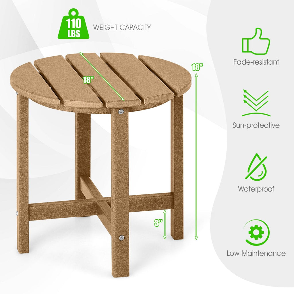 Runder, wetterbeständiger Adirondack-Beistelltisch, 18 Zoll, braun