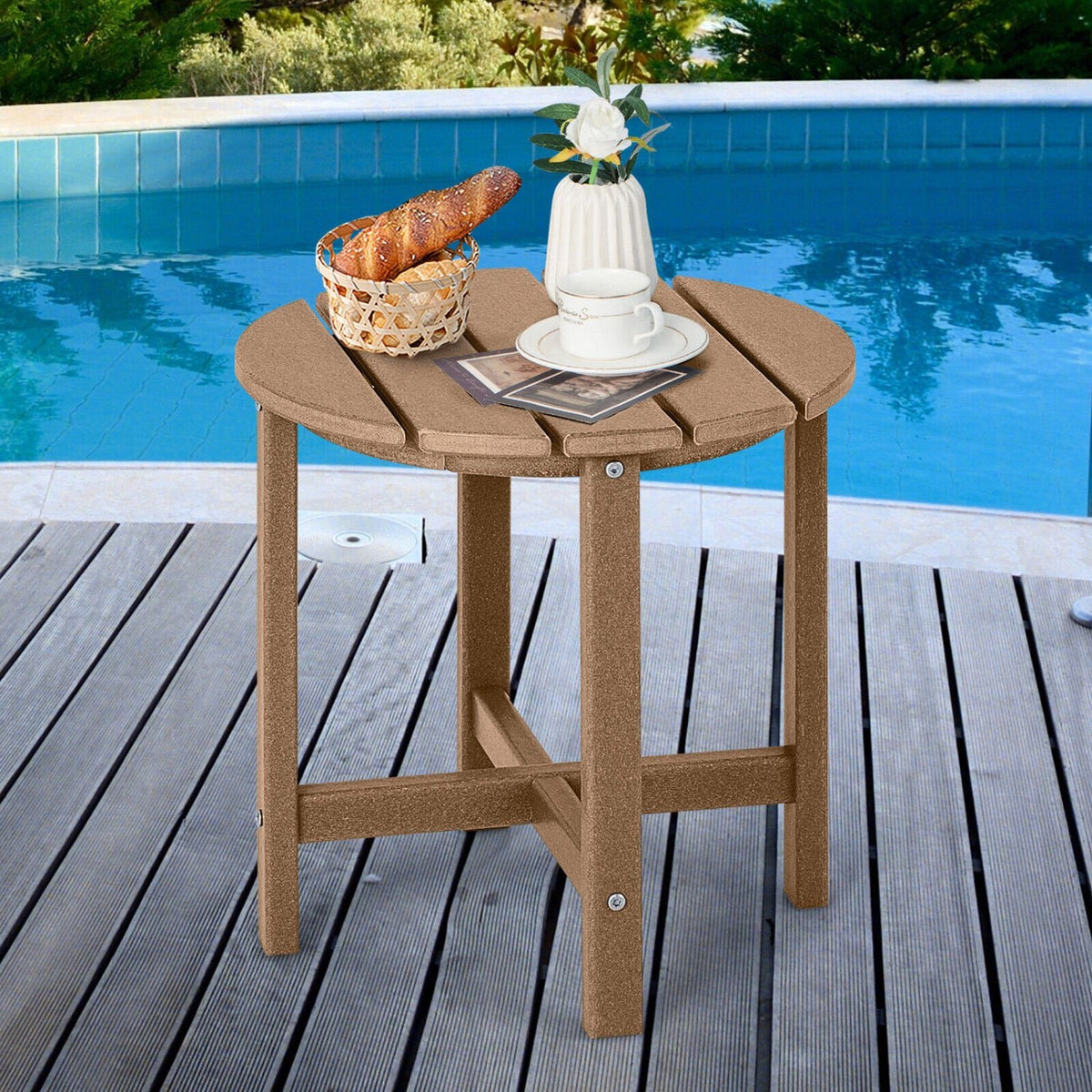 Runder, wetterbeständiger Adirondack-Beistelltisch, 18 Zoll, braun