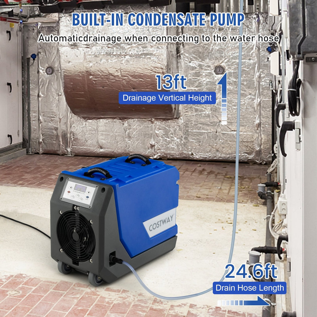 Gewerblicher Luftentfeuchter mit 180 PPD, 90 Pints AHAM, integrierter Pumpe, 341 CFM, rotationsgeformt, blau