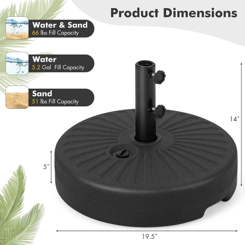 Pied de parasol rond et lestable de 19,5 pouces pour jardin, terrasse de piscine - Noir