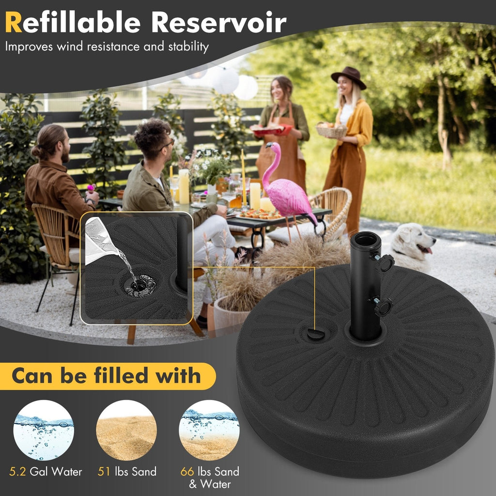 Pied de parasol rond et lestable de 19,5 pouces pour jardin, terrasse de piscine - Noir