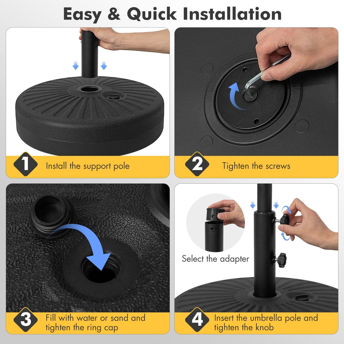 Pied de parasol rond et lestable de 19,5 pouces pour jardin, terrasse de piscine - Noir