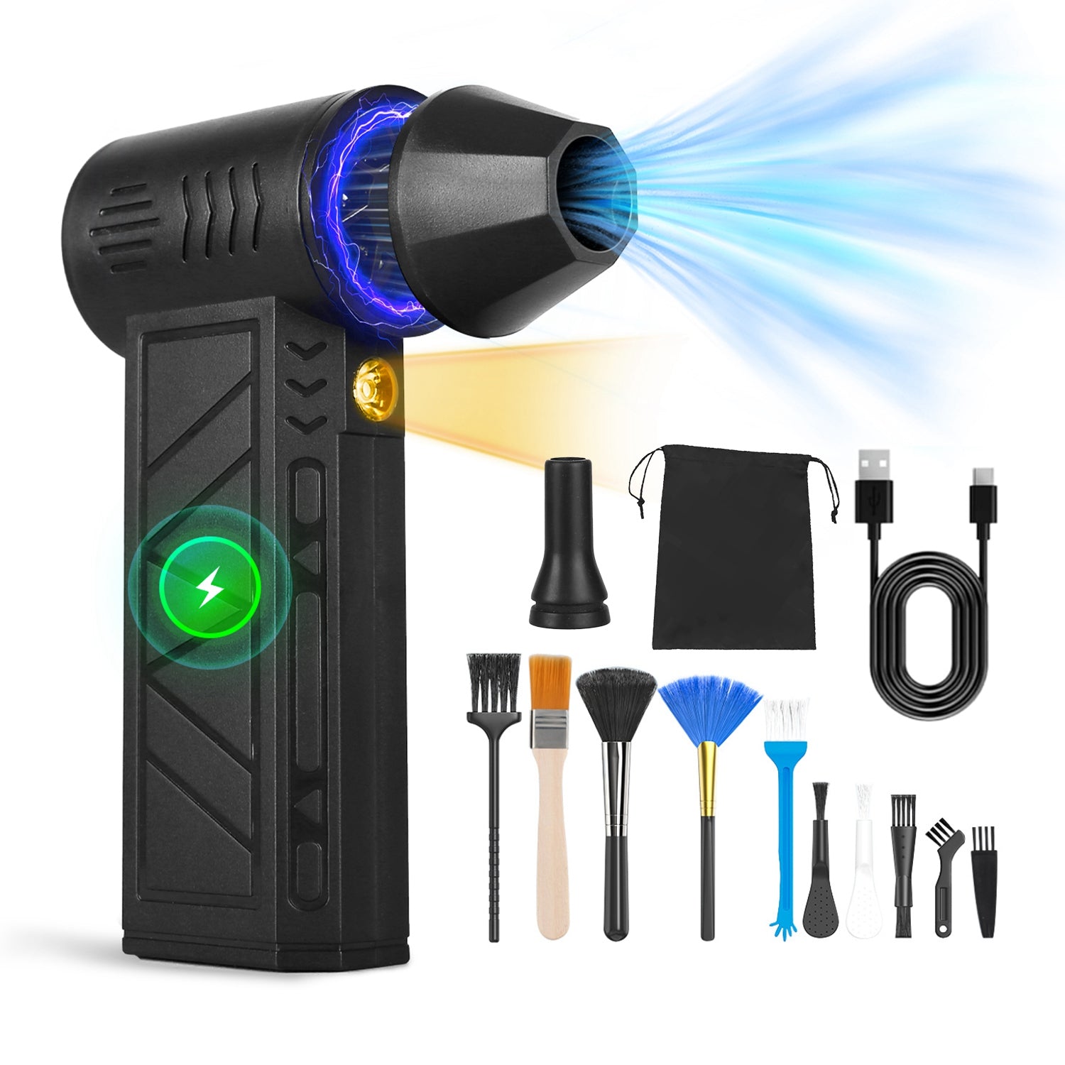 1Pc Compressed Air Duster With LED Light Up To 150000RPM Speed For PC Green Sir Loin