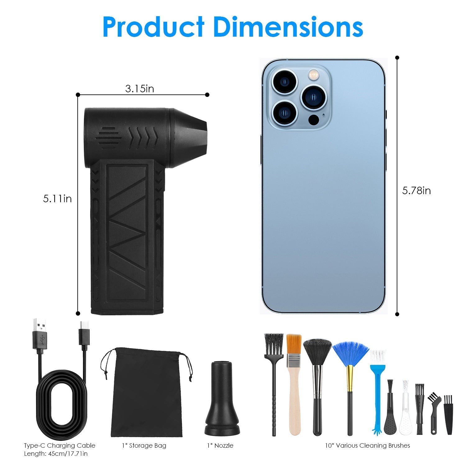1Pc Compressed Air Duster With LED Light Up To 150000RPM Speed For PC Green Sir Loin