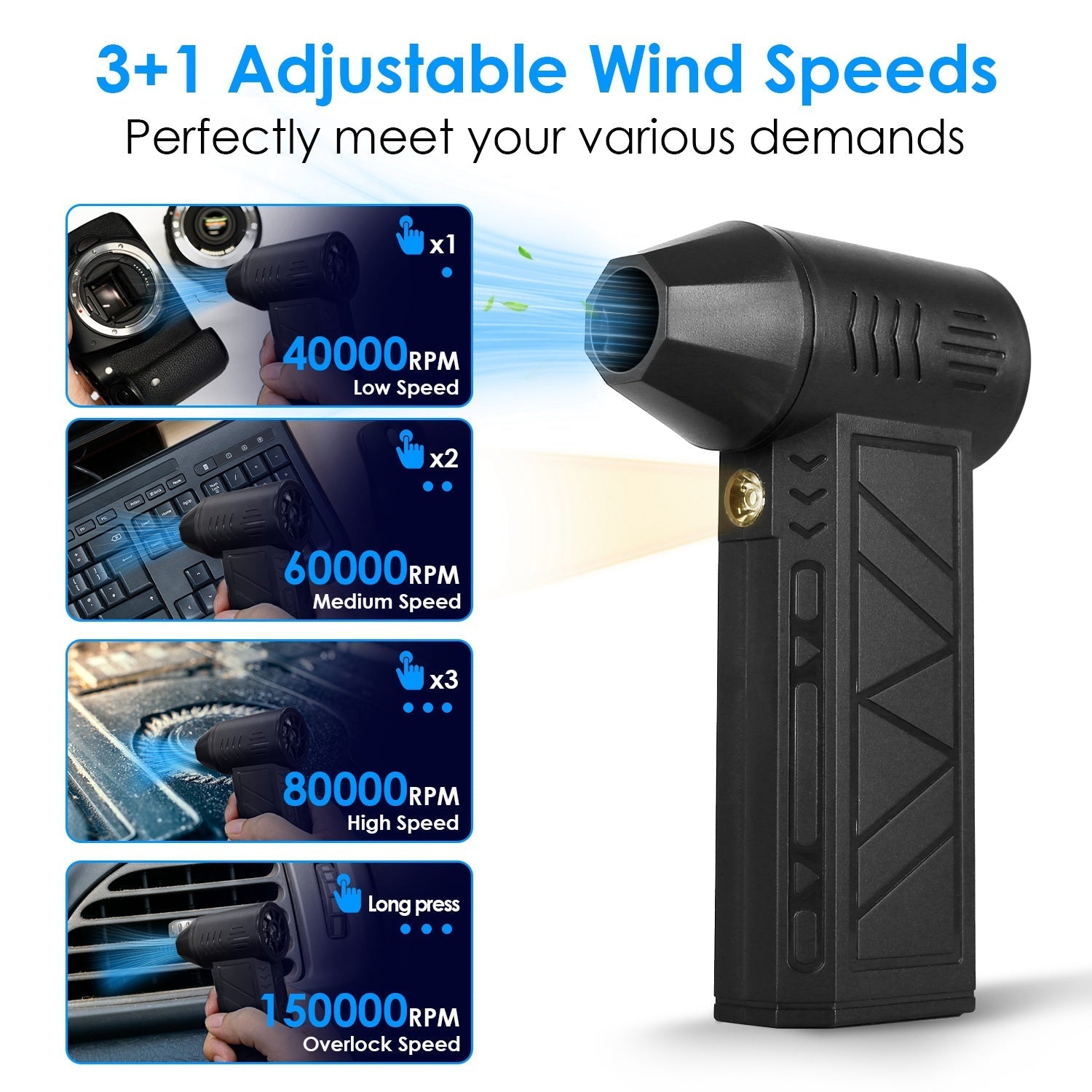 1Pc Compressed Air Duster With LED Light Up To 150000RPM Speed For PC Green Sir Loin