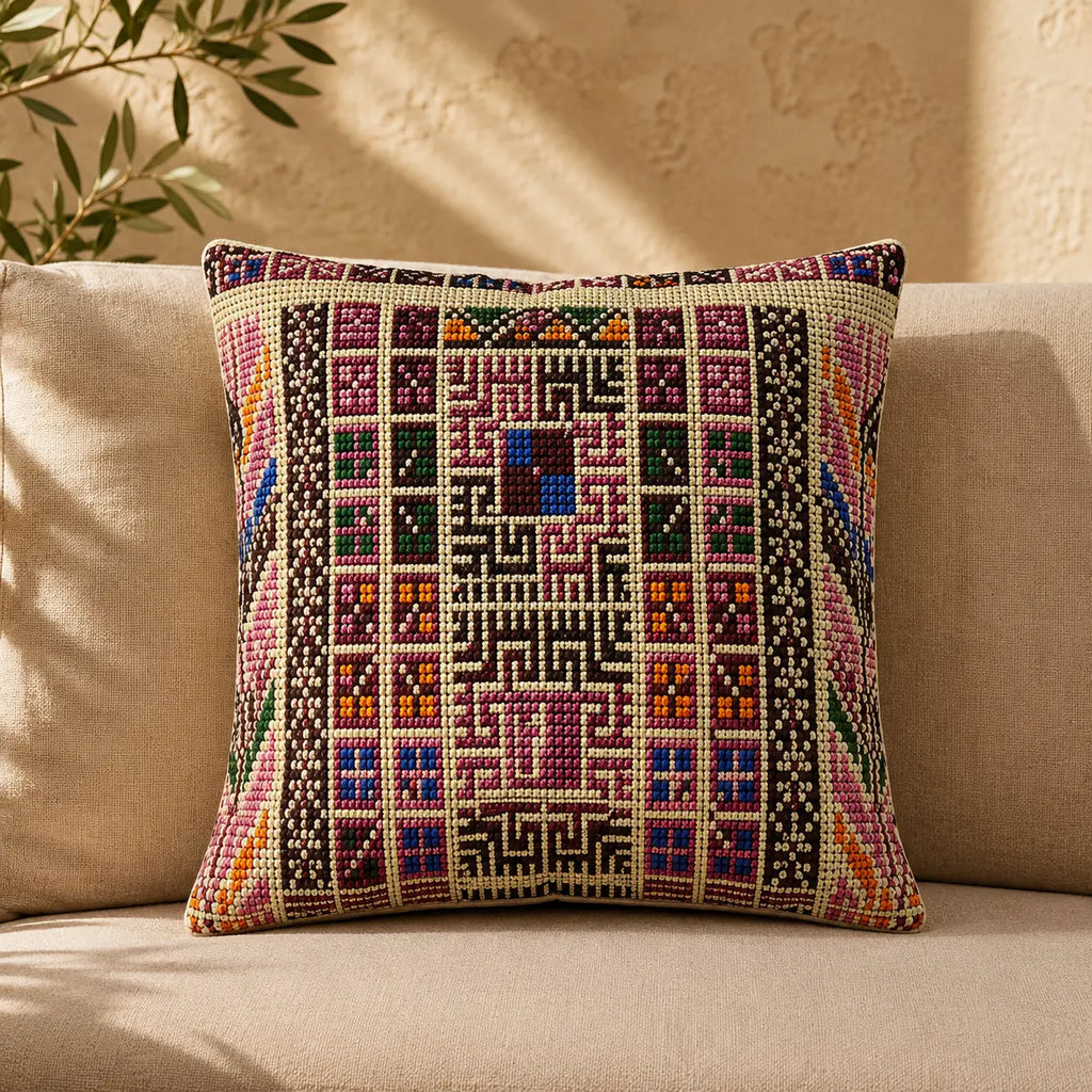 Cushion Cover Set of 2 – Printed Palestinian Tatreez – 18×18 in – Sidi Design