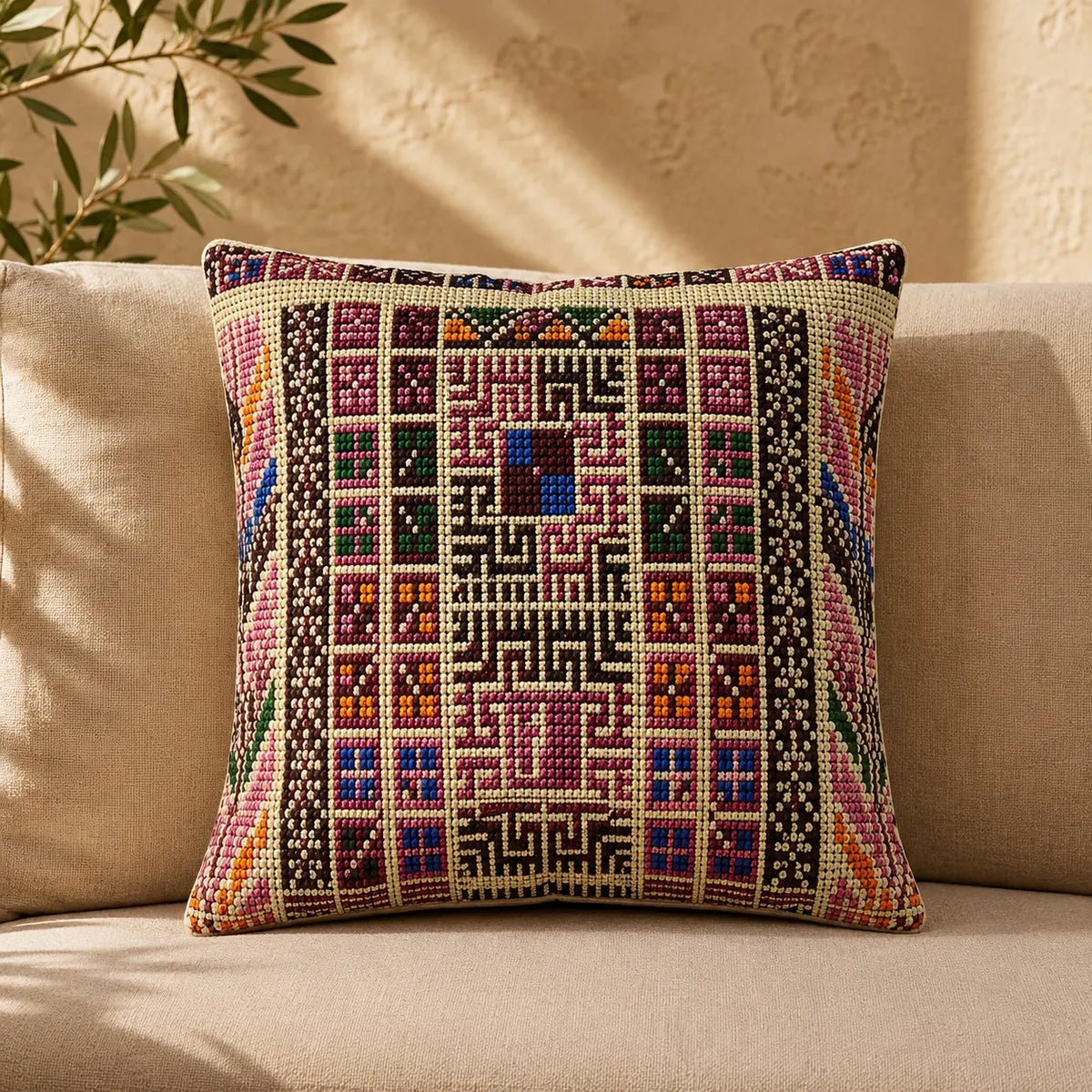 Cushion Cover Set of 2 – Printed Palestinian Tatreez – 18×18 in – Sidi Design