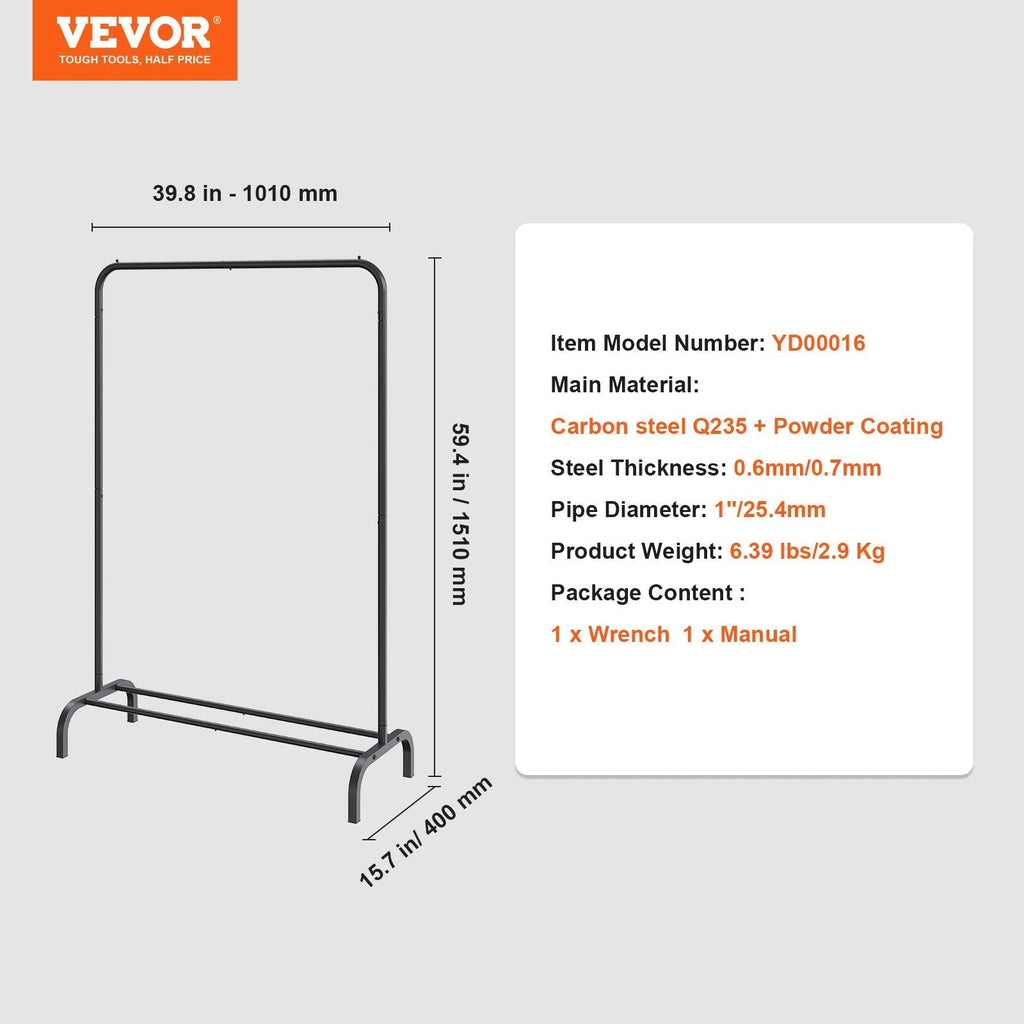 VEVOR Clothes Rack, Heavy Duty Clothing Garment Rack With Hanging Rod Green Sir Loin