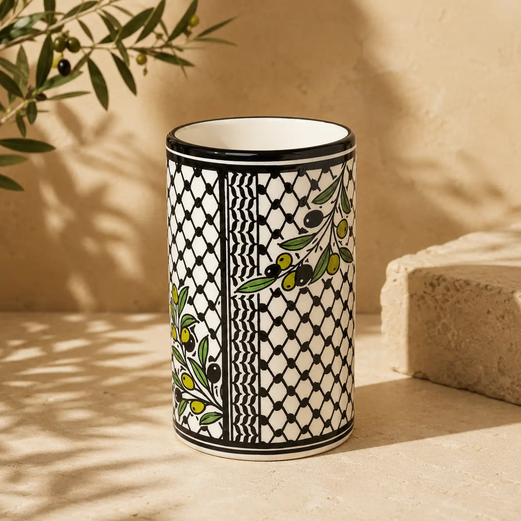 Utensil Holder Palestinian Hand-Painted Ceramic Utensil jar