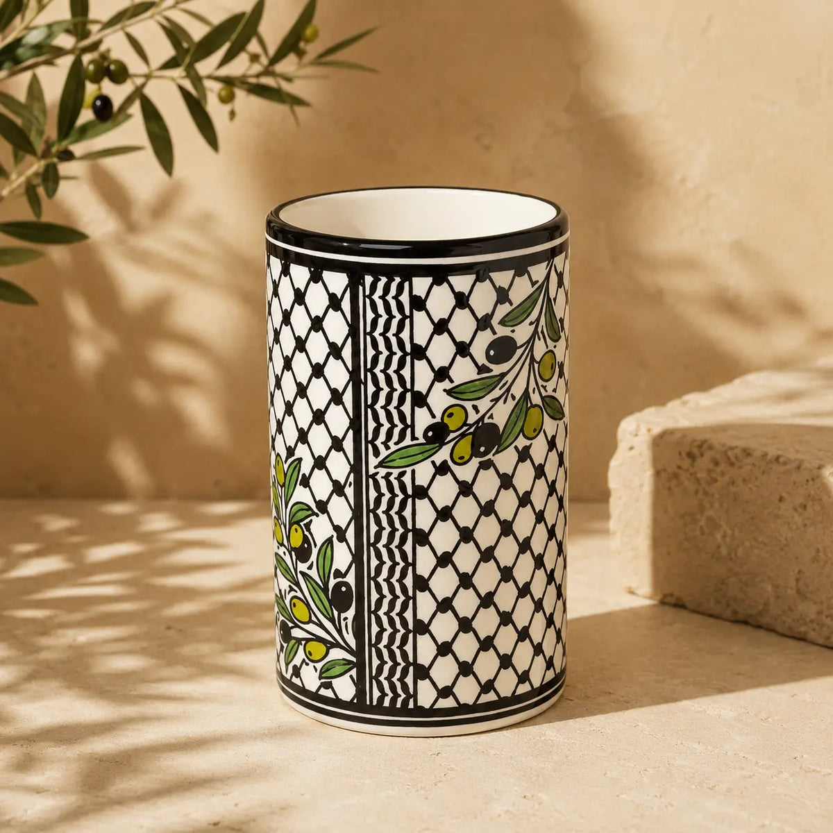 Utensil Holder Palestinian Hand-Painted Ceramic Utensil jar