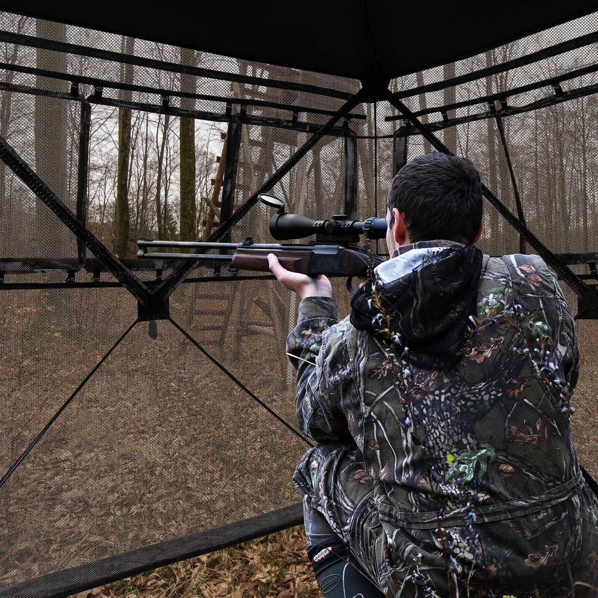 Tente d'affût de chasse portable pop-up 2-3 personnes avec sac de transport et poche de rangement
