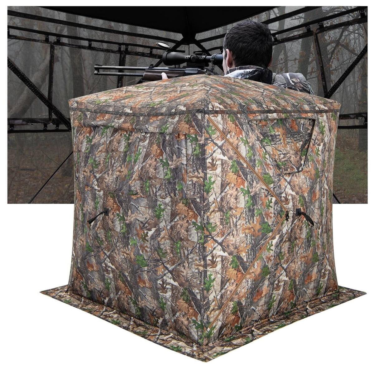 Tente d'affût de chasse portable pop-up 2-3 personnes avec sac de transport et poche de rangement