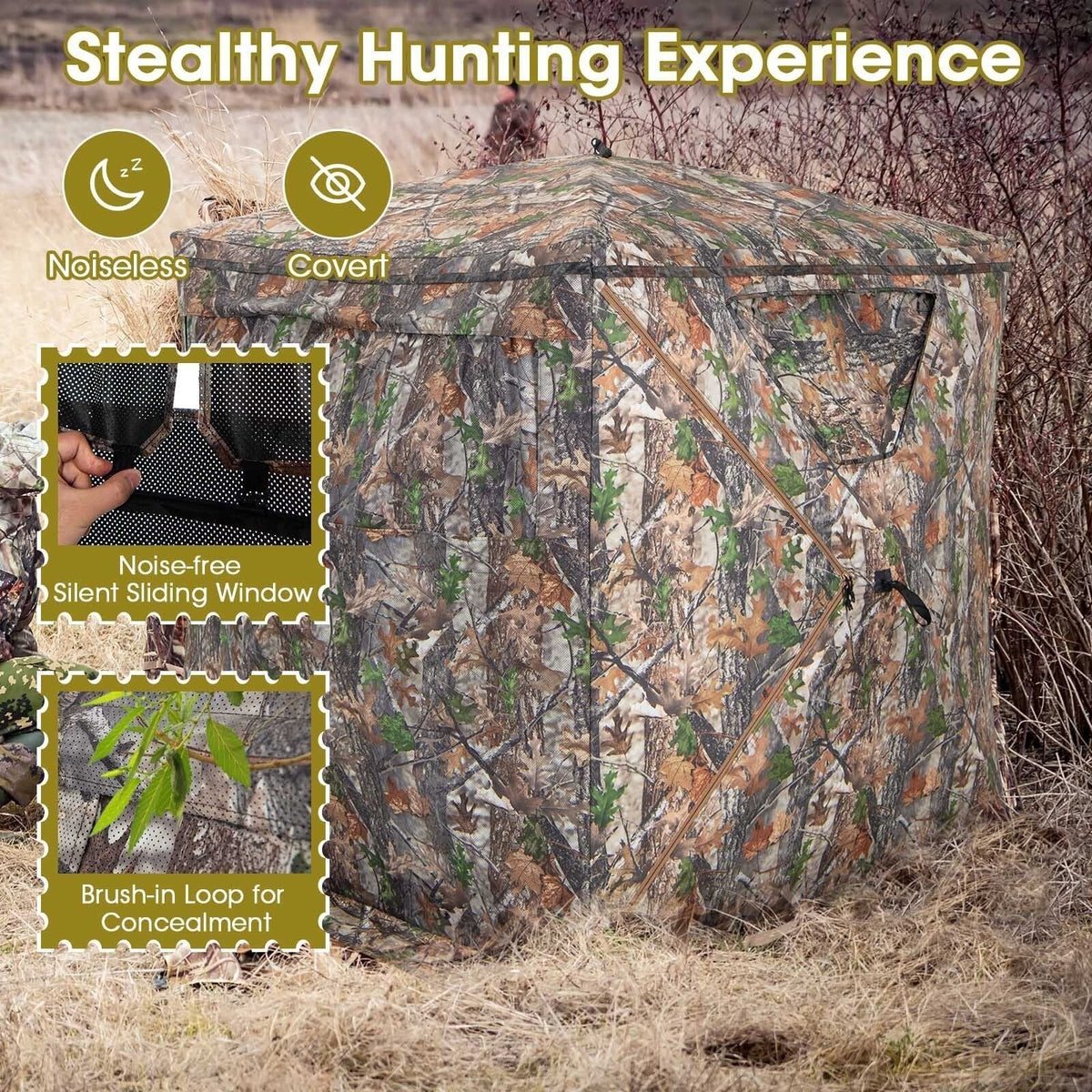 Tente d'affût de chasse portable pop-up 2-3 personnes avec sac de transport et poche de rangement