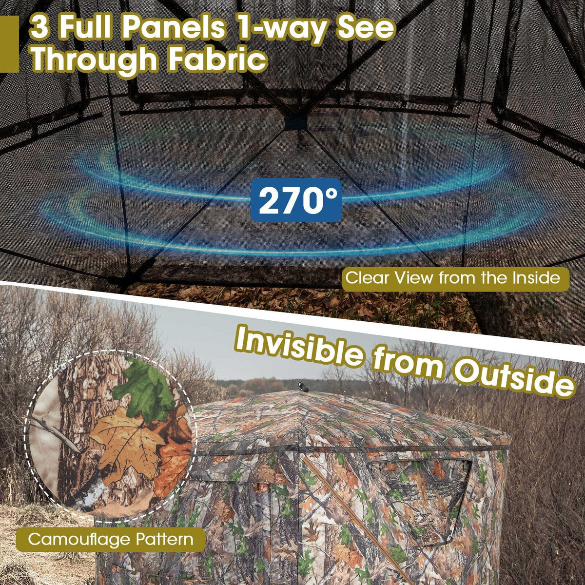 Tente d'affût de chasse portable pop-up 2-3 personnes avec sac de transport et poche de rangement