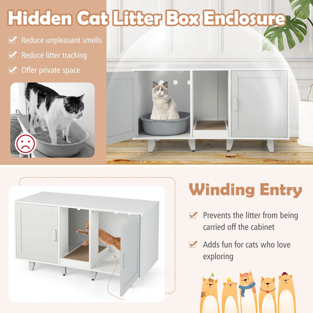 Recinto patentado para arenero de gato con 2 puertas, entrada sinuosa y tabla rascadora, gris