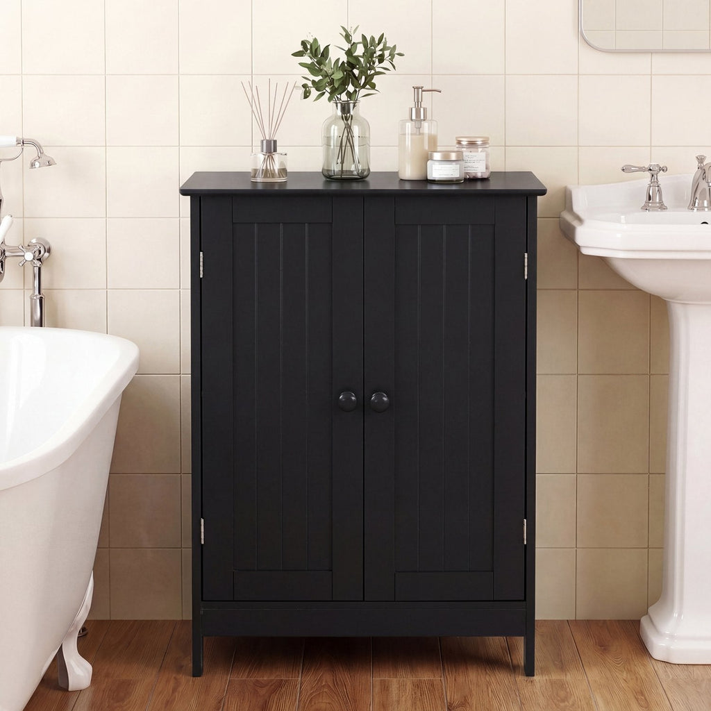 Armario de baño independiente de 2 puertas con estante - Negro