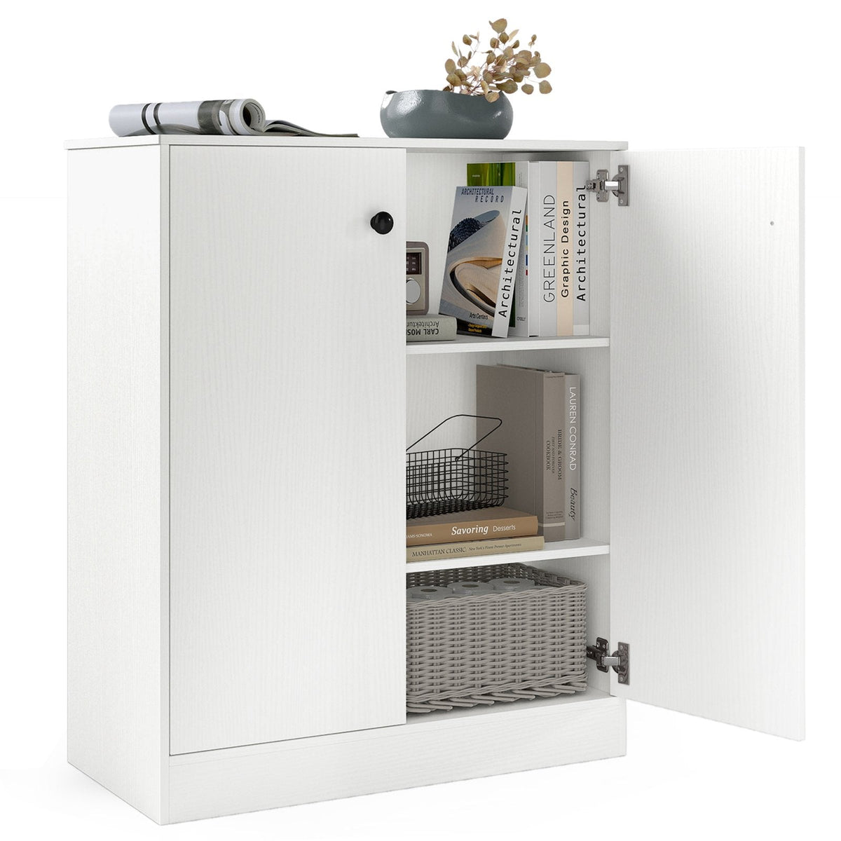 Unterschrank mit 2 Türen und 3-stufigem Regal – Weiß
