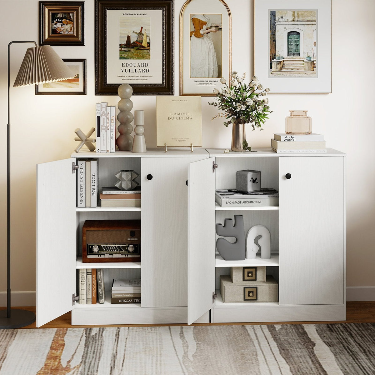 Unterschrank mit 2 Türen und 3-stufigem Regal – Weiß