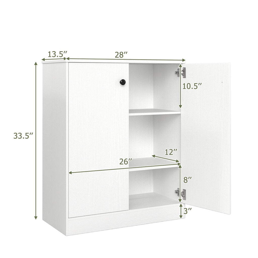 Unterschrank mit 2 Türen und 3-stufigem Regal – Weiß
