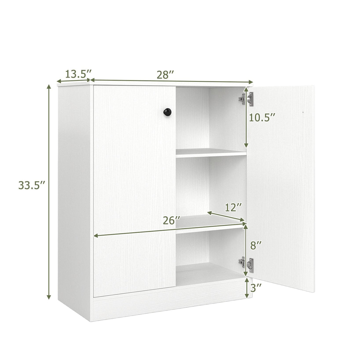 Unterschrank mit 2 Türen und 3-stufigem Regal – Weiß