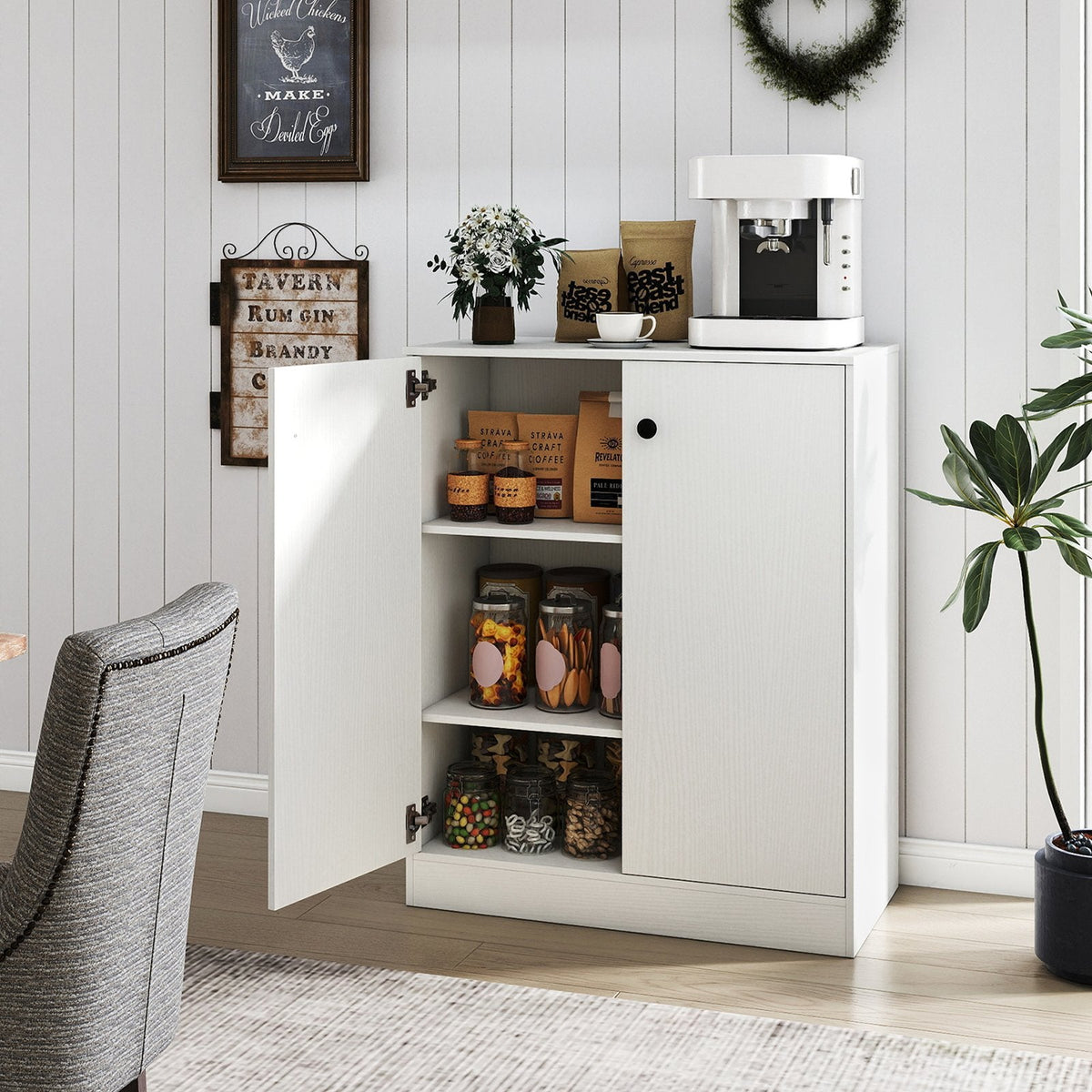 Unterschrank mit 2 Türen und 3-stufigem Regal – Weiß