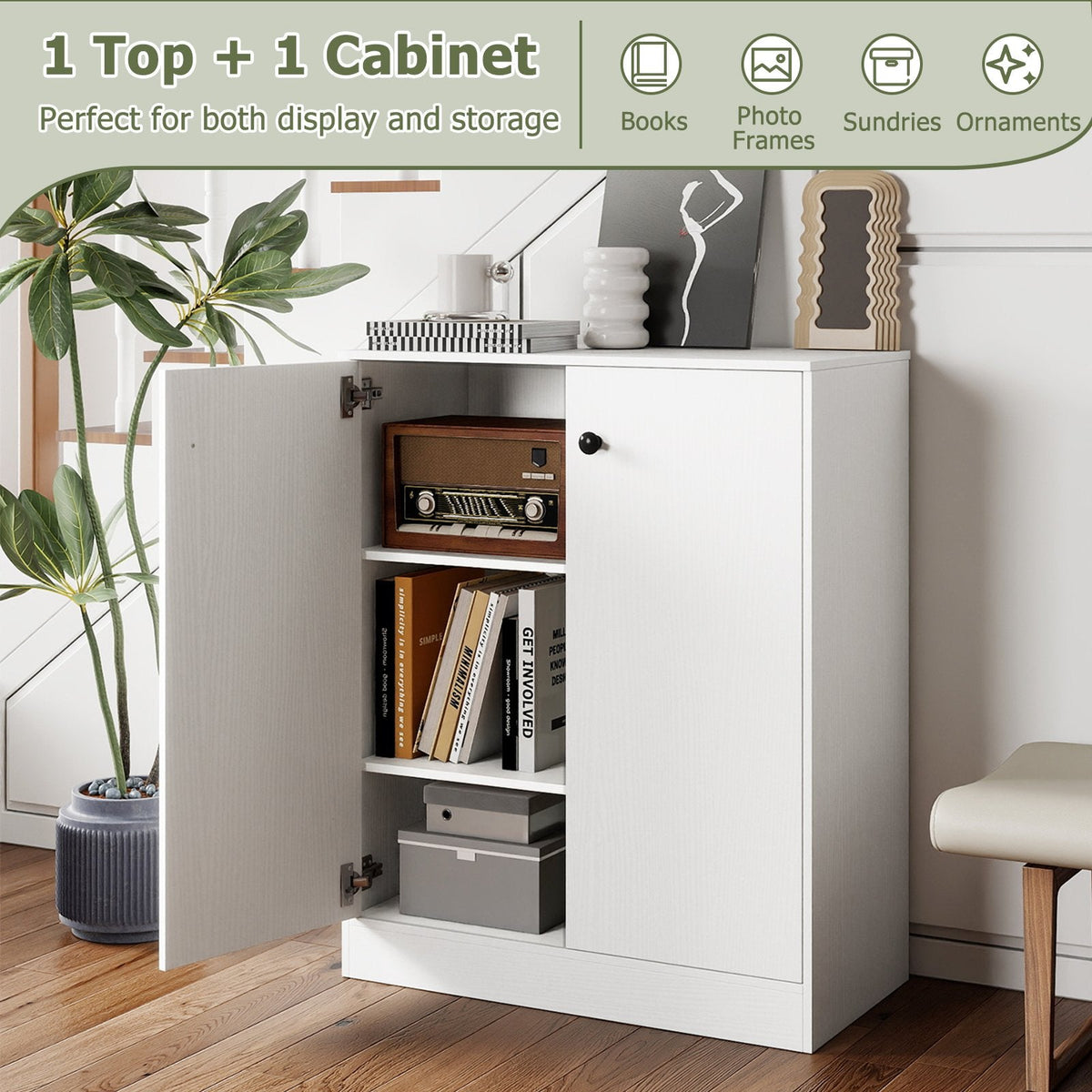 Unterschrank mit 2 Türen und 3-stufigem Regal – Weiß