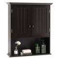 Meuble de rangement mural de salle de bain 2 portes avec étagère ouverte-Espresso