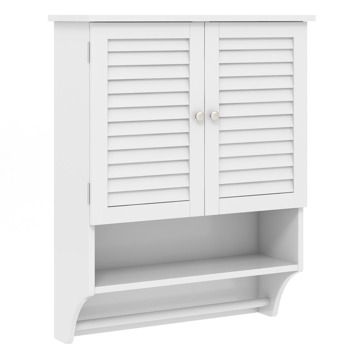 Wandmontierter 2-türiger Badezimmerspiegel-Unterschrank mit Handtuchstange – Weiß