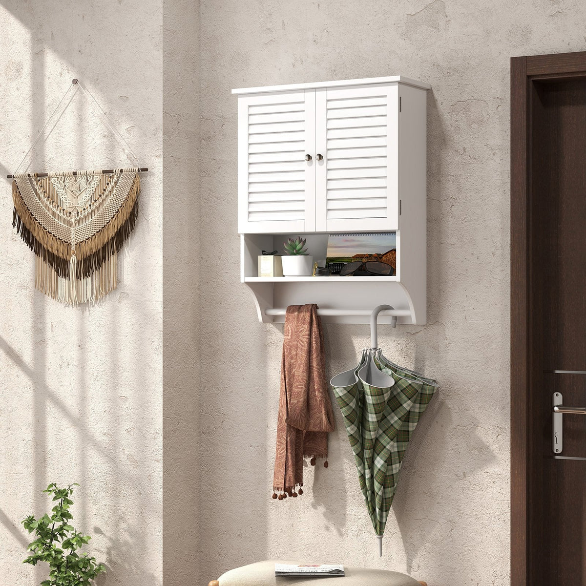 Armario de baño de pared con 2 puertas y toallero - blanco