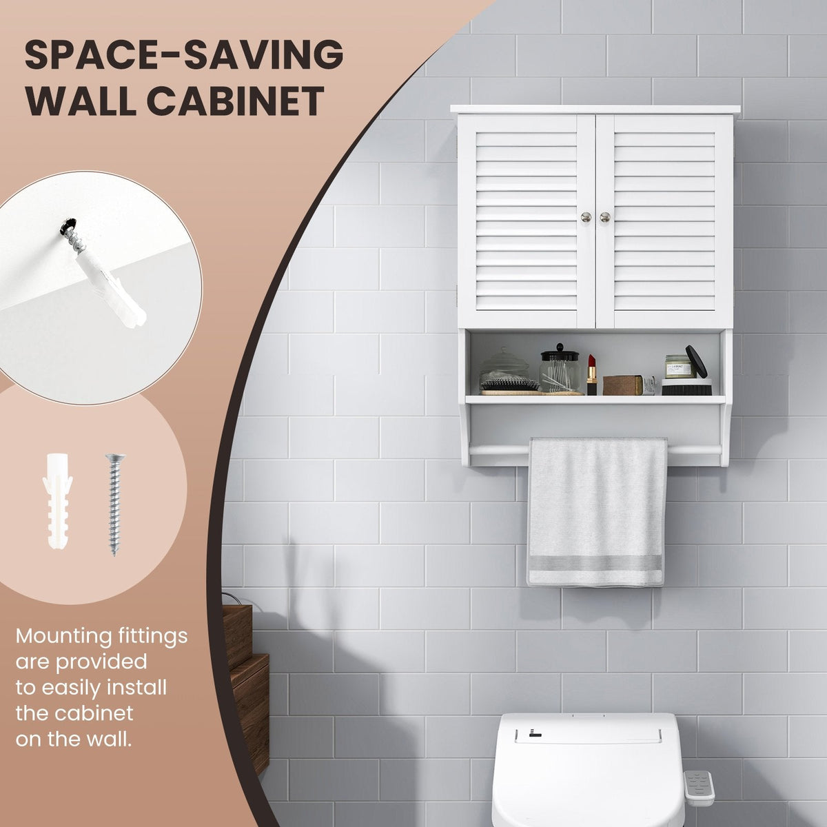 Armario de baño de pared con 2 puertas y toallero - blanco