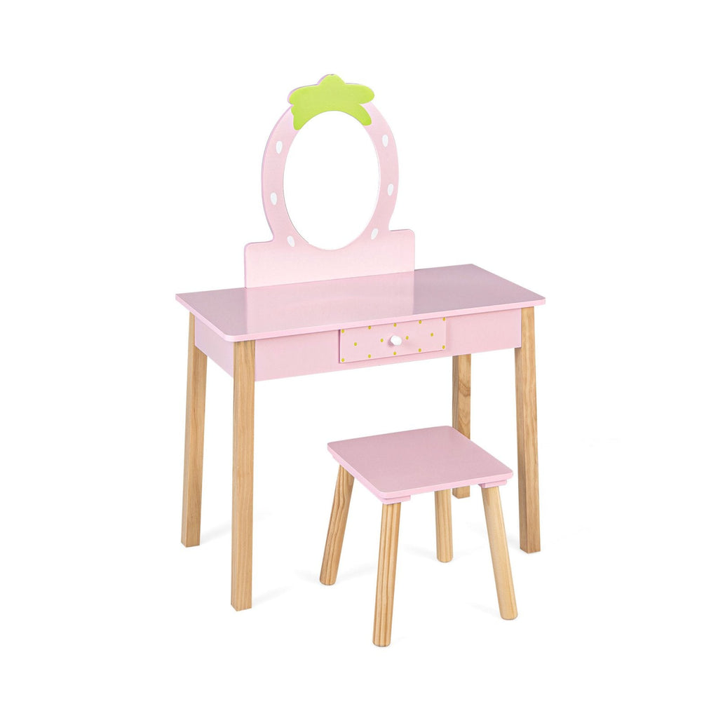 2-in-1 Kinder-Schminktisch-Set mit Hocker und Spiegel – Rosa