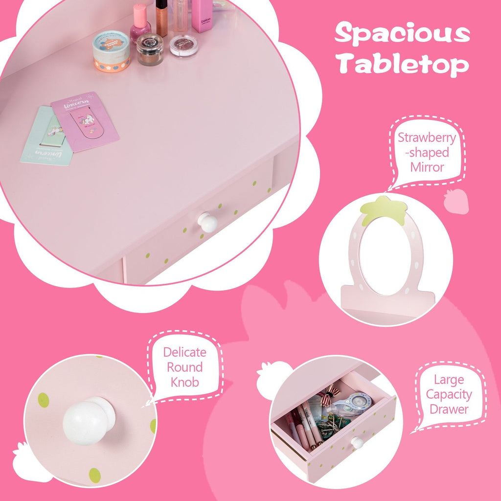 2-in-1 Kinder-Schminktisch-Set mit Hocker und Spiegel – Rosa