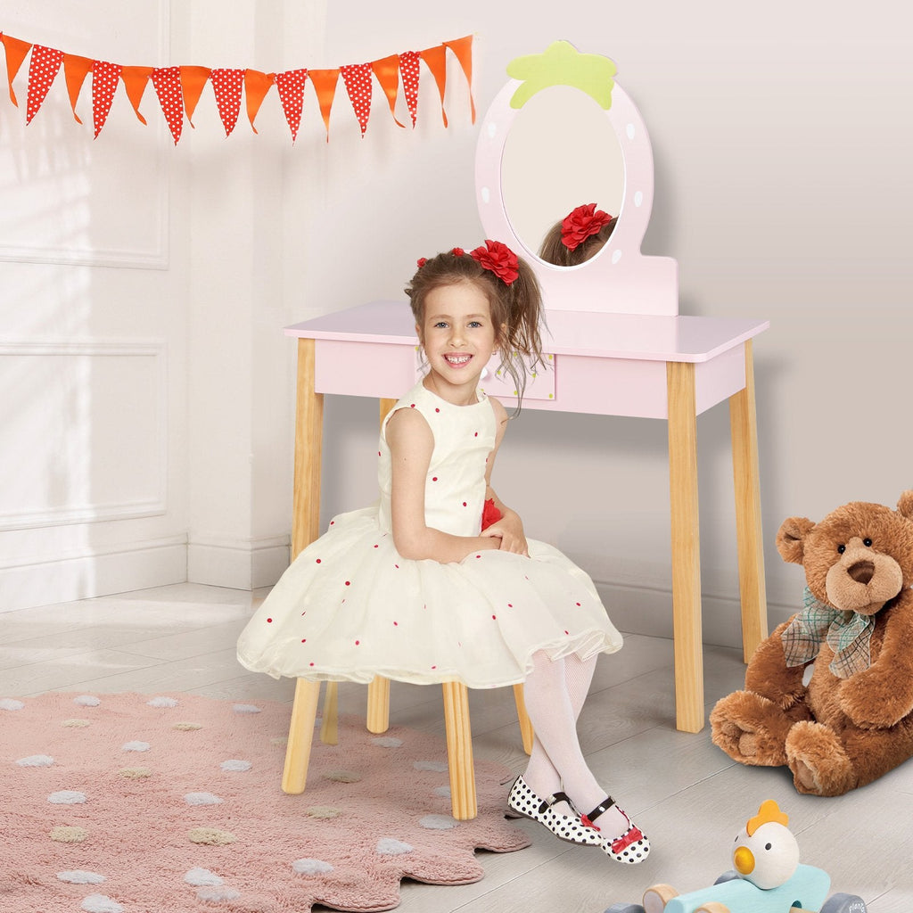 2-in-1 Kinder-Schminktisch-Set mit Hocker und Spiegel – Rosa