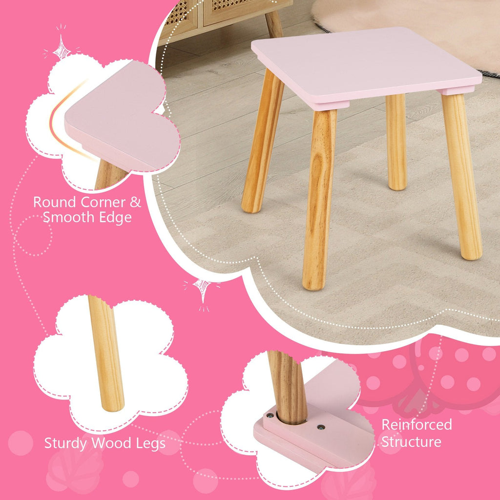 2-in-1 Kinder-Schminktisch-Set mit Hocker und Spiegel – Rosa