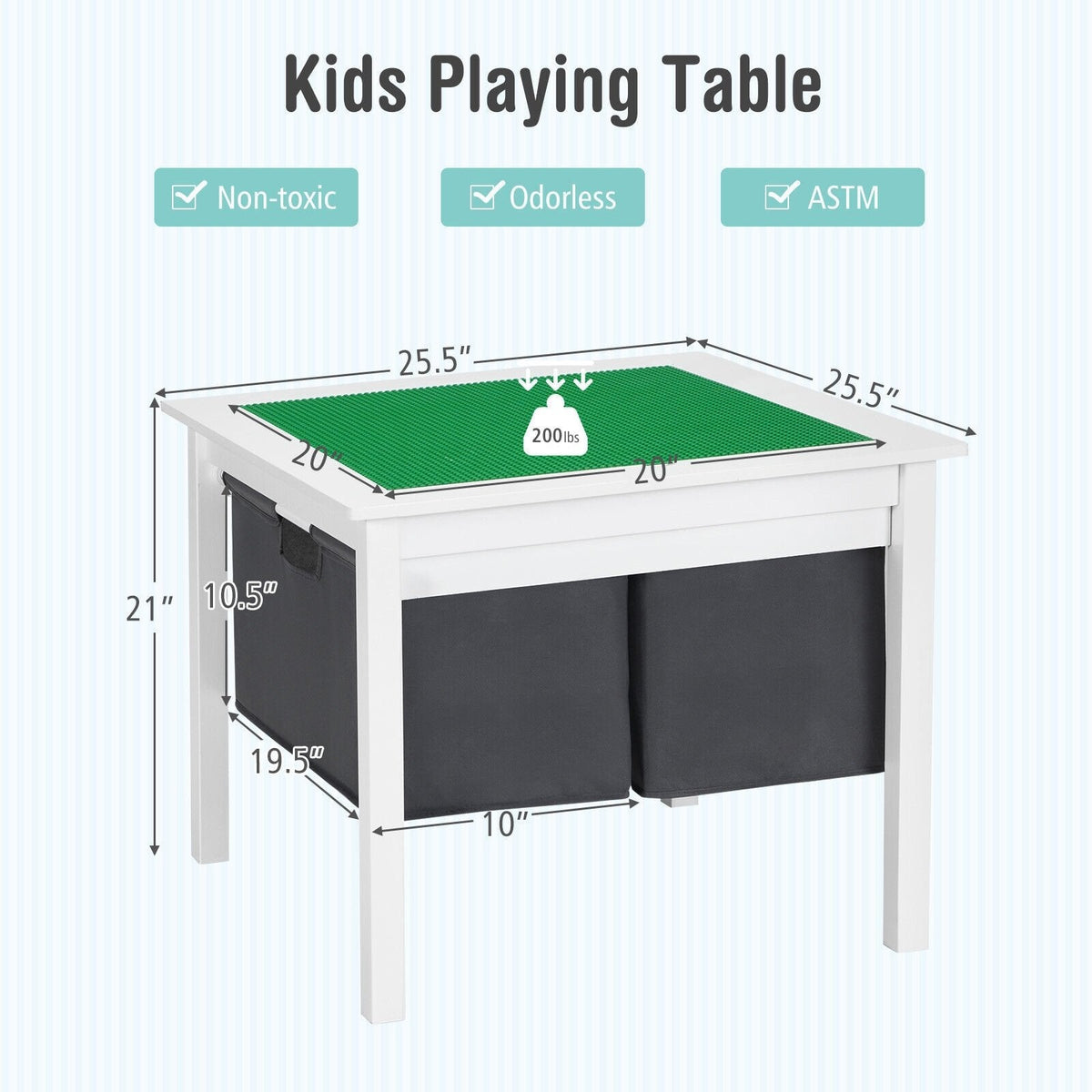 2 in 1 Kids Double Sided Activity Block Table with 2 Storage Drawers, White