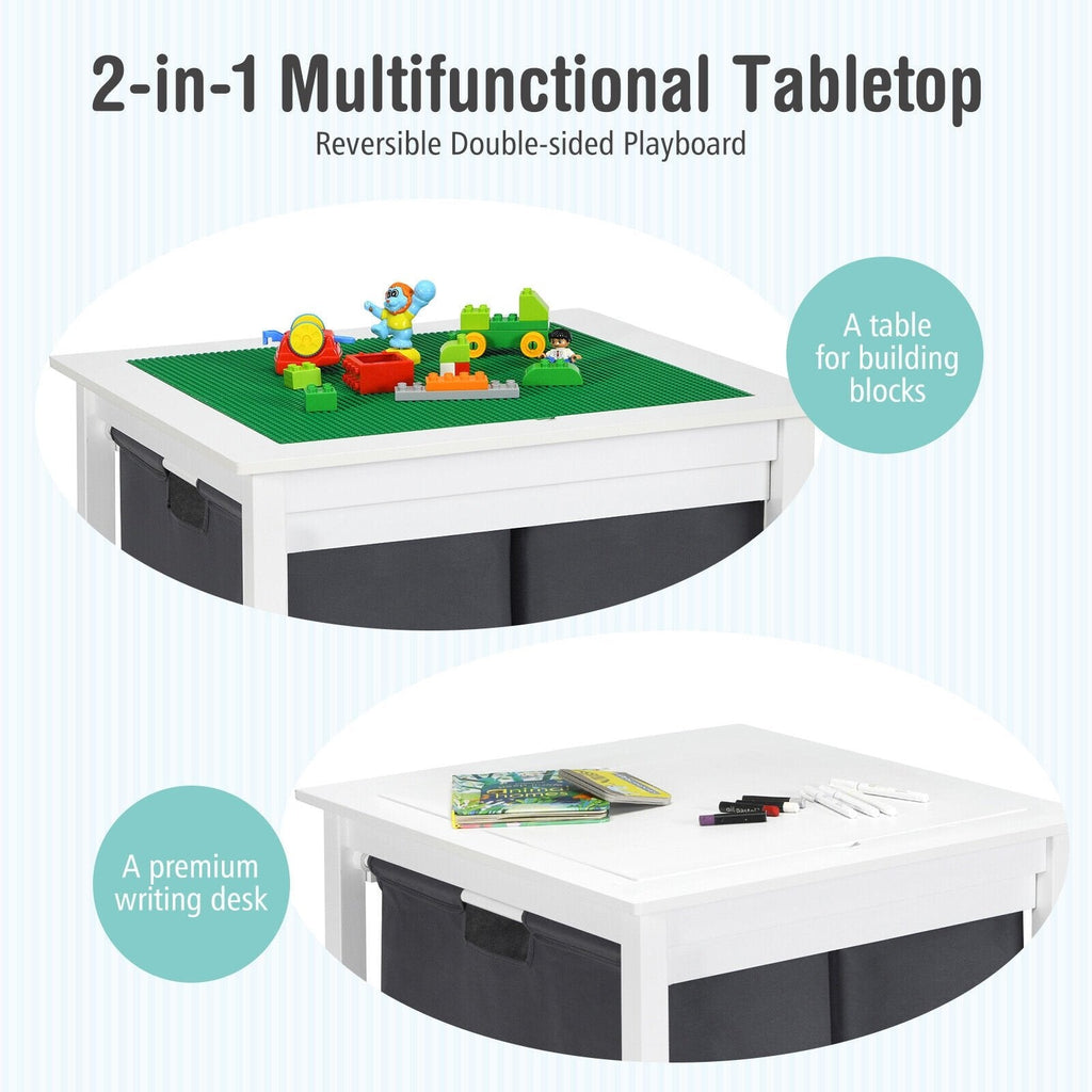 Table d’activités réversible 2 en 1 pour enfants avec 2 tiroirs de rangement, blanche
