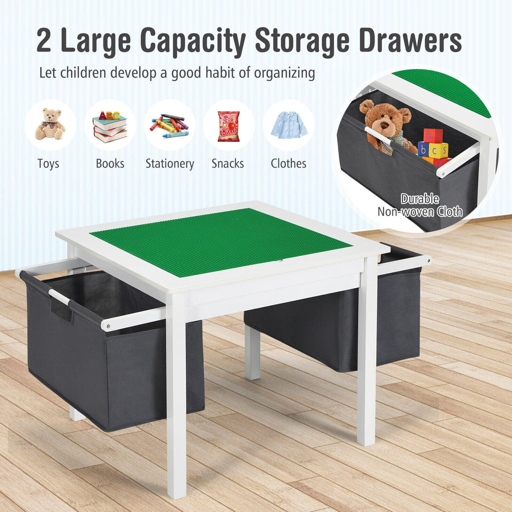 Table d’activités réversible 2 en 1 pour enfants avec 2 tiroirs de rangement, blanche