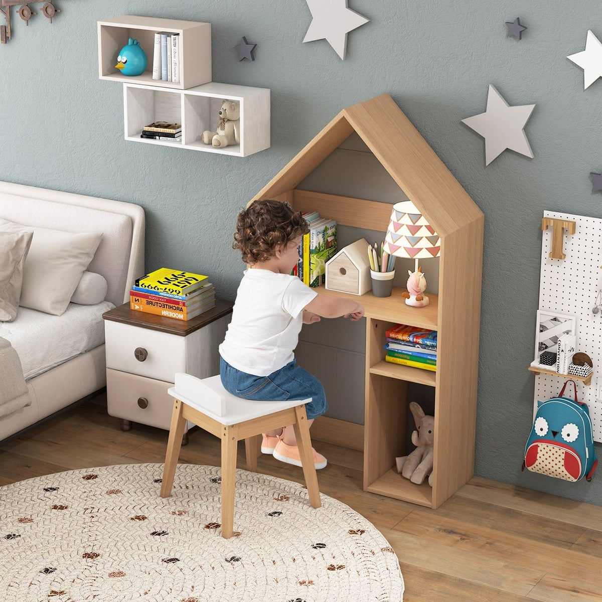 2-in-1 Kinder-Tisch- und Stuhlset in Hausform – Grau