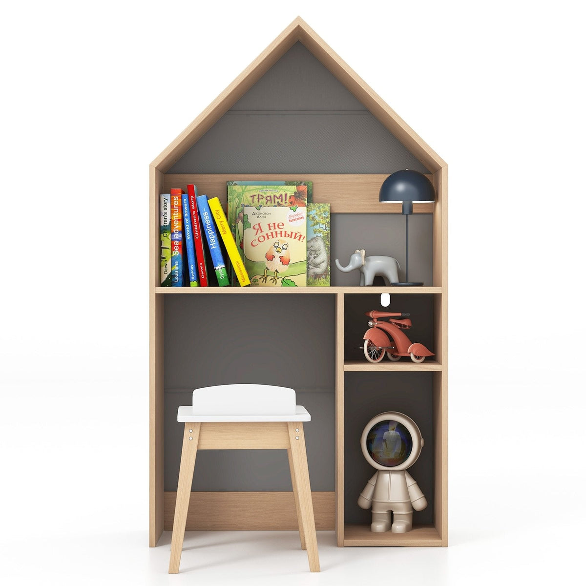 2-in-1 Kinder-Tisch- und Stuhlset in Hausform – Grau