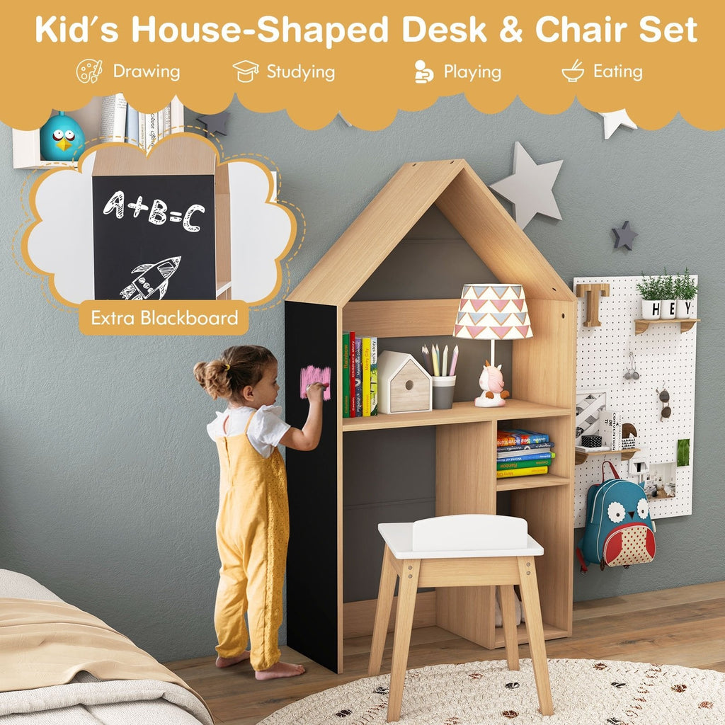 Ensemble table et chaises enfant 2-en-1 en forme de maison - Gris